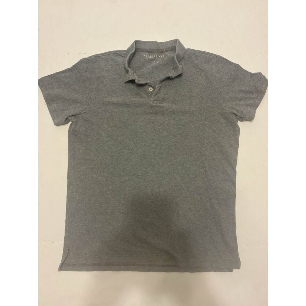 Aéropostale Men’s M Gray Solid Polo Collared Short Sleeve Button Closure